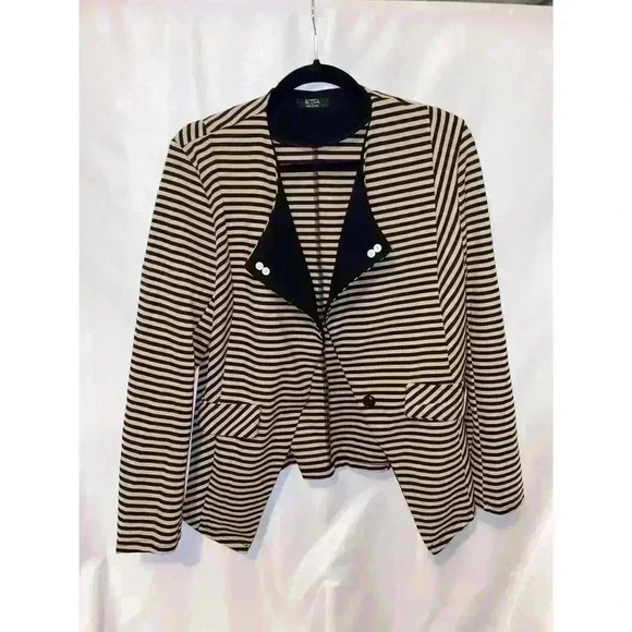 Al'ofa Striped Open Front Blazer - Tan - Size Large - Picture 1 of 5